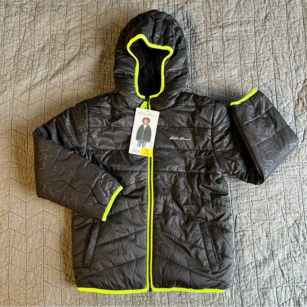 Boys Eddie Bauer Reversible Jacket Sherpa NWT S (7/8)